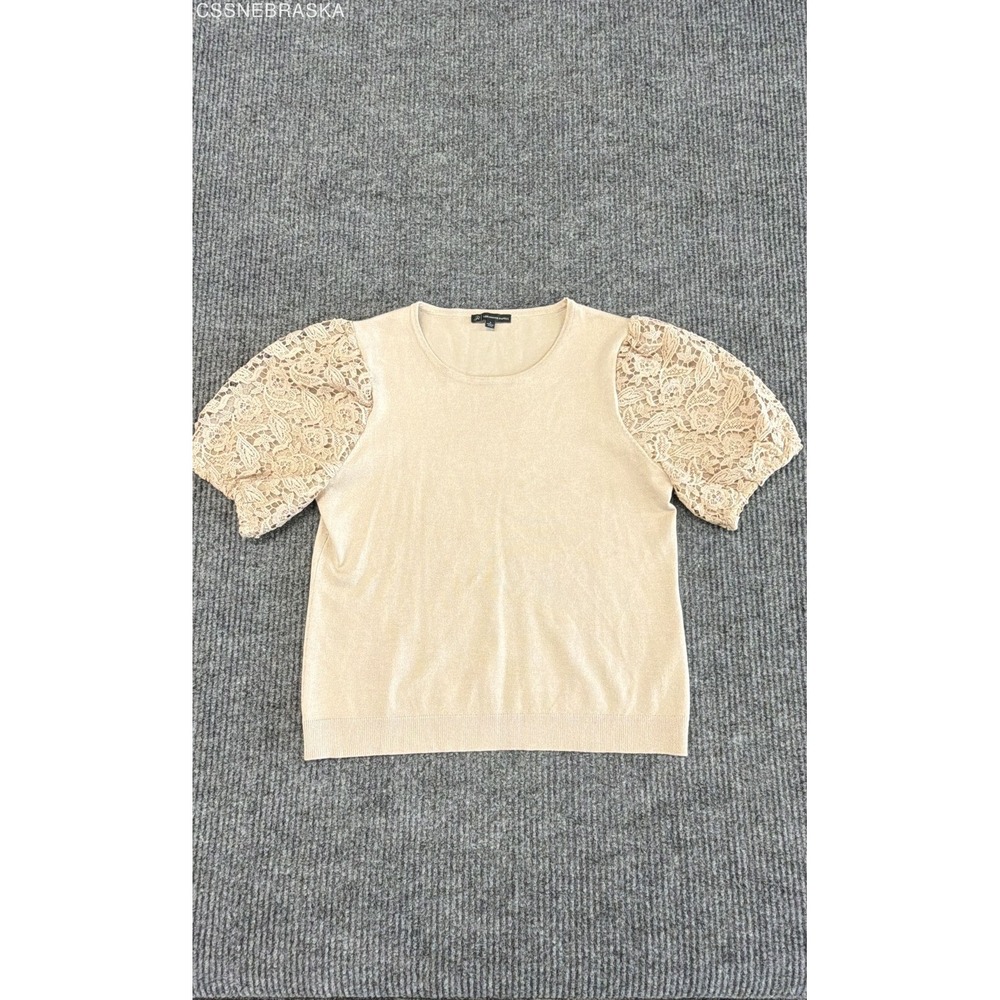 Arianna Papell Light‎ Beige Women's Blouse with Lace Sleeves - Size Small